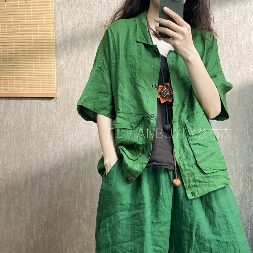 8121夏季亚麻水洗复古港风立体口袋休闲外套开衫(长60胸围124)