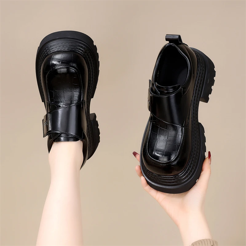 2025新款春季欧货高级感乐福鞋厚底小皮鞋小个子时尚厚底罗马鞋
