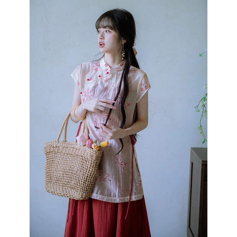 南风谷【红樱记】重工满幅绣花改良短旗袍上衣日常简约吊带连衣裙女
