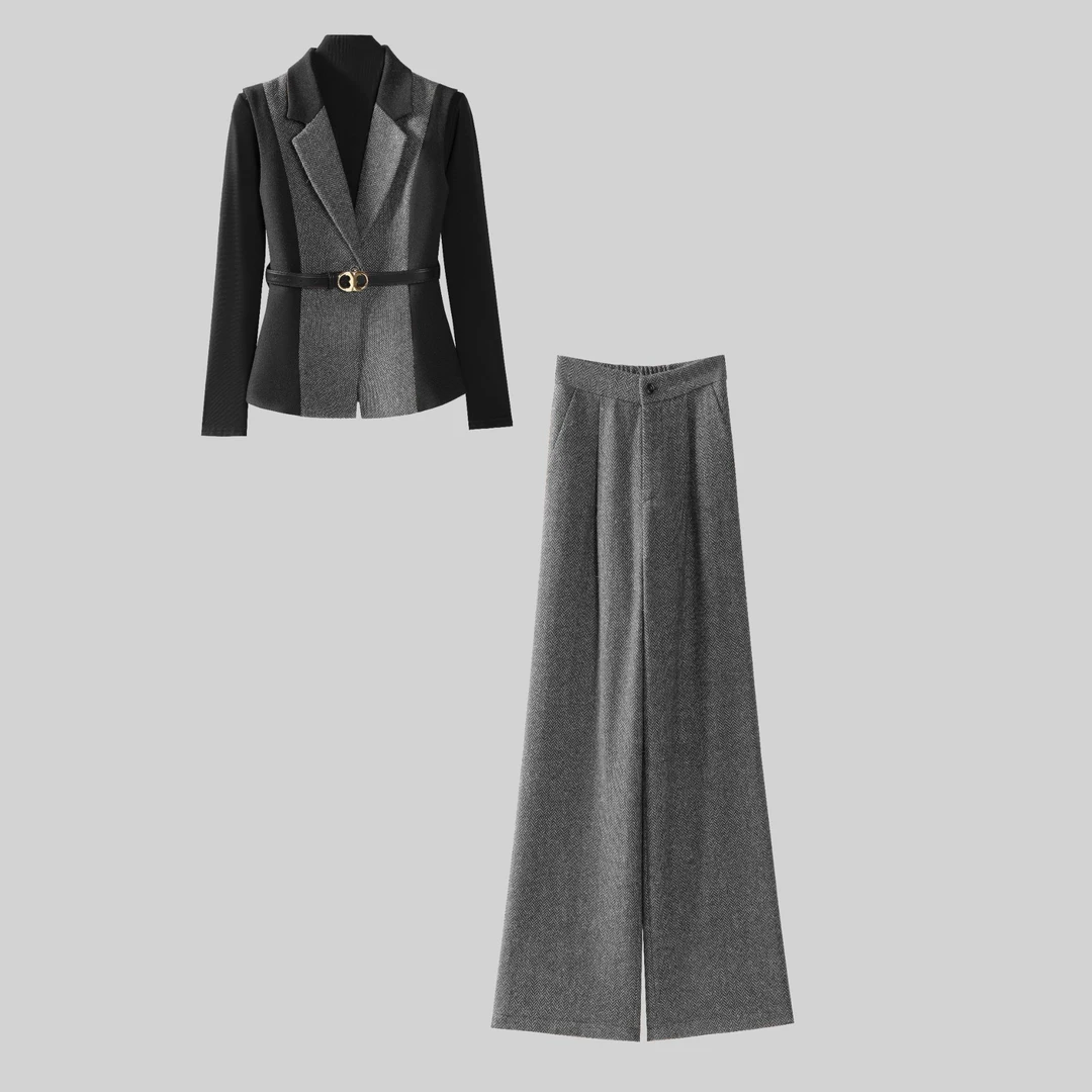 G209【纪朵研】休闲套装女秋冬新款洋气显瘦打底衫马甲阔腿裤三件套