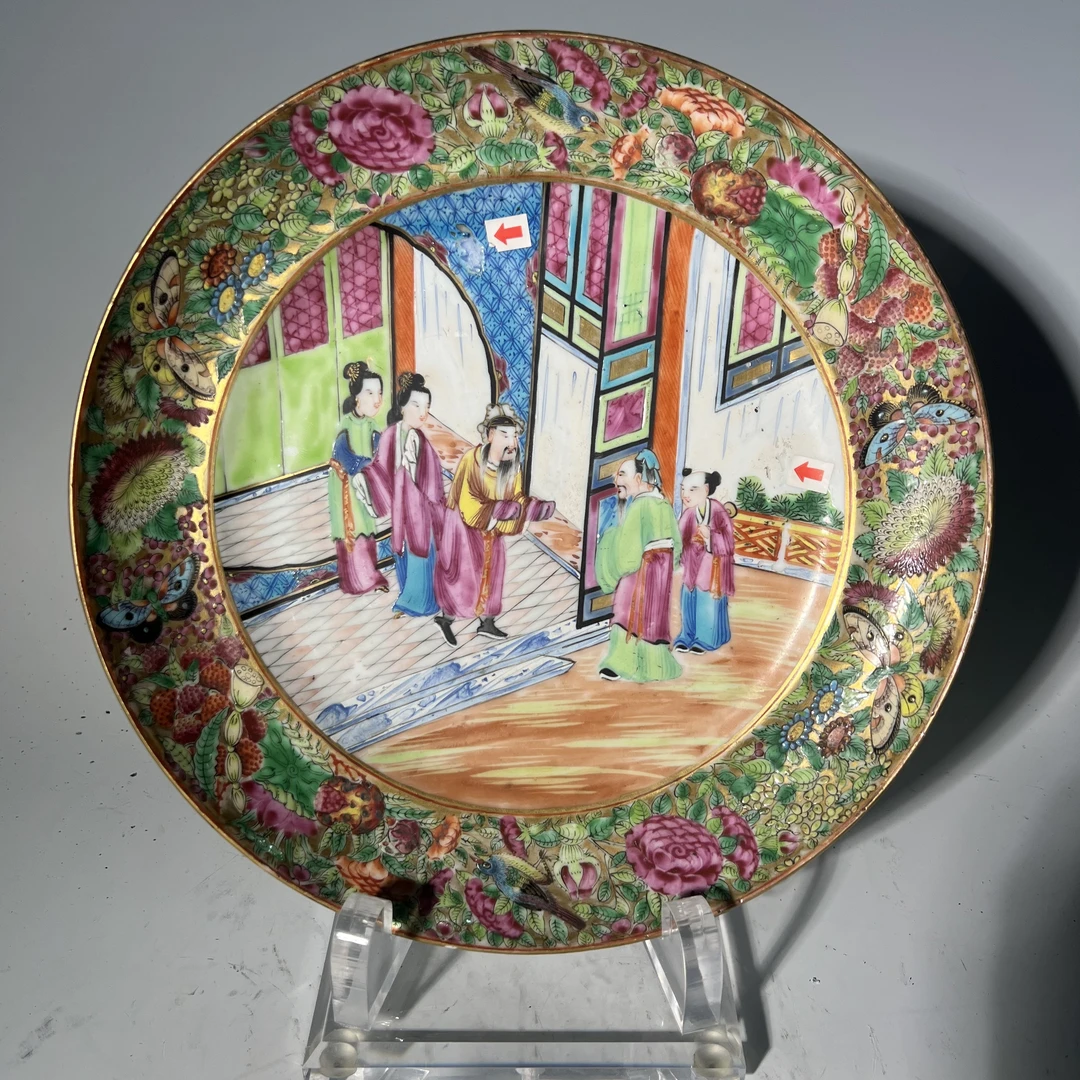 Q-A0816055 清晚期 广彩描金人物故事赏盘 直径25