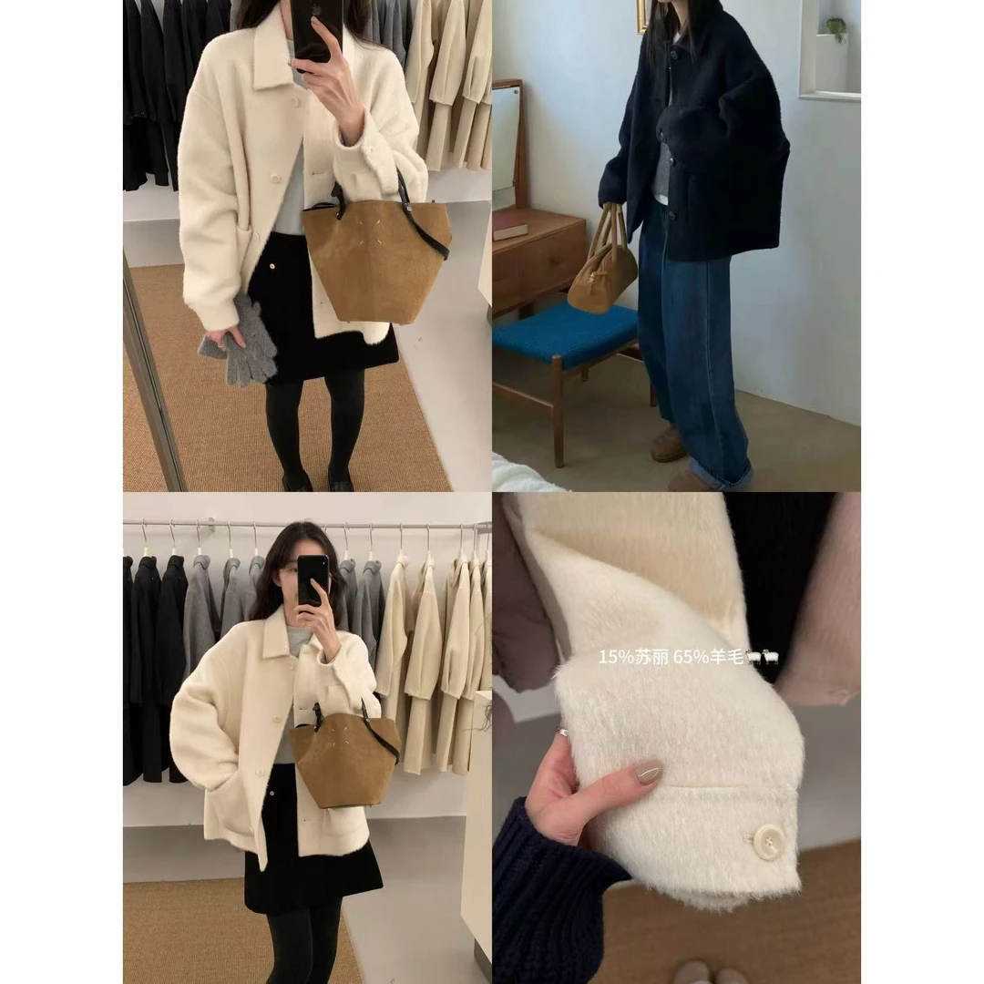 J-551057#【冬日序曲】韩系翻领高品质手工双面大衣【65%羊毛15%苏丽