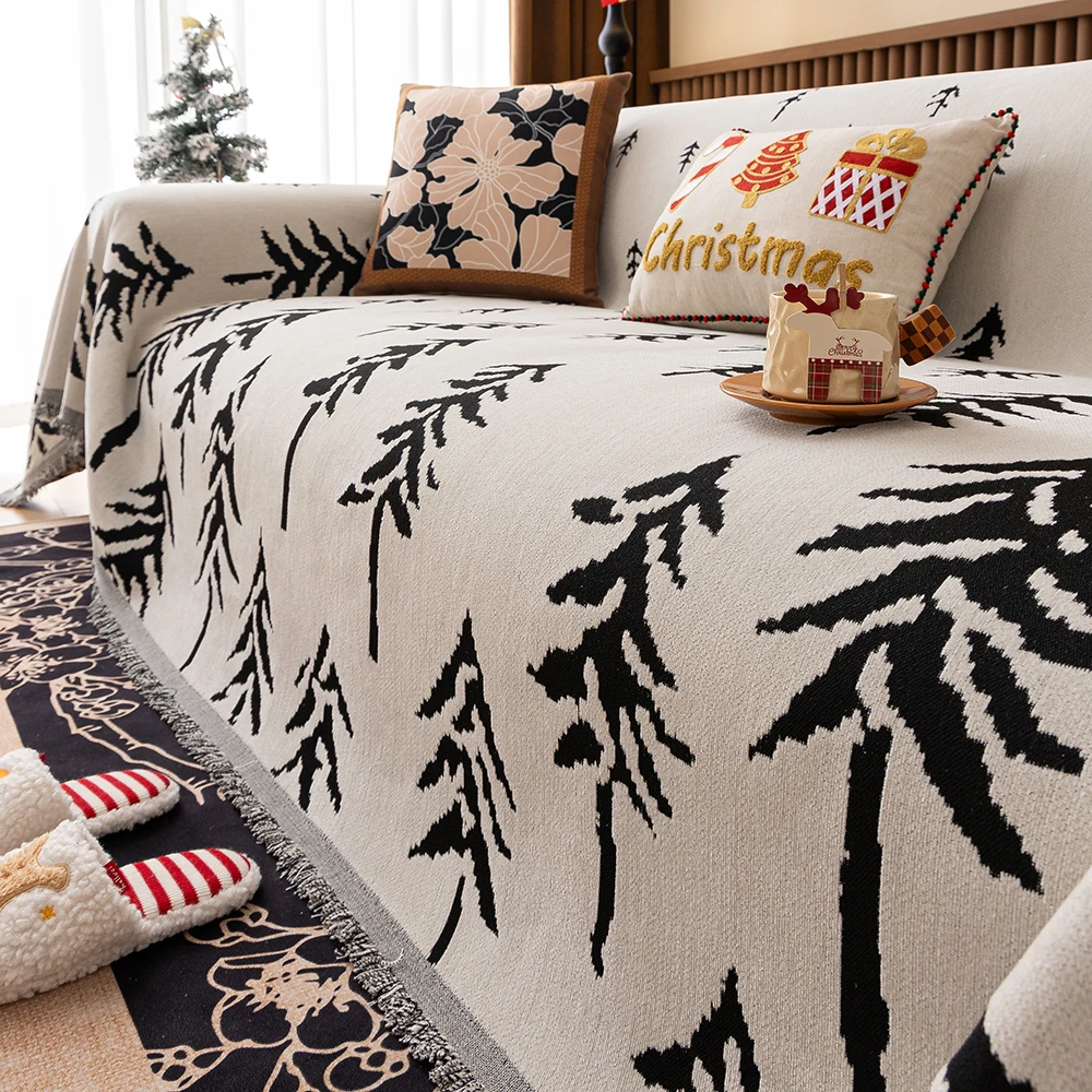 现代简约轻奢银线雪尼尔防滑沙发巾沙发盖布罩四季通用圣诞沙发毯