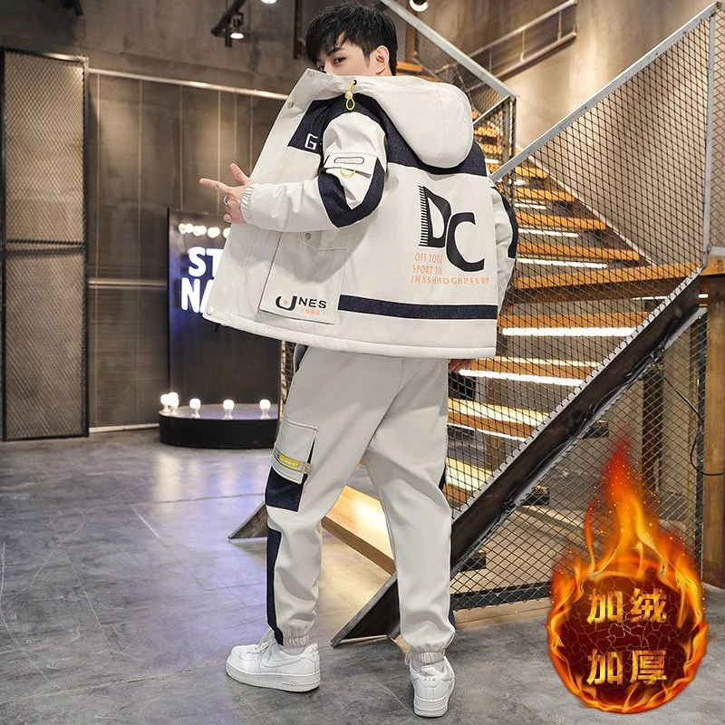 加绒休闲套装男士2025年秋冬季新款潮流上衣服搭配帅气工装一套