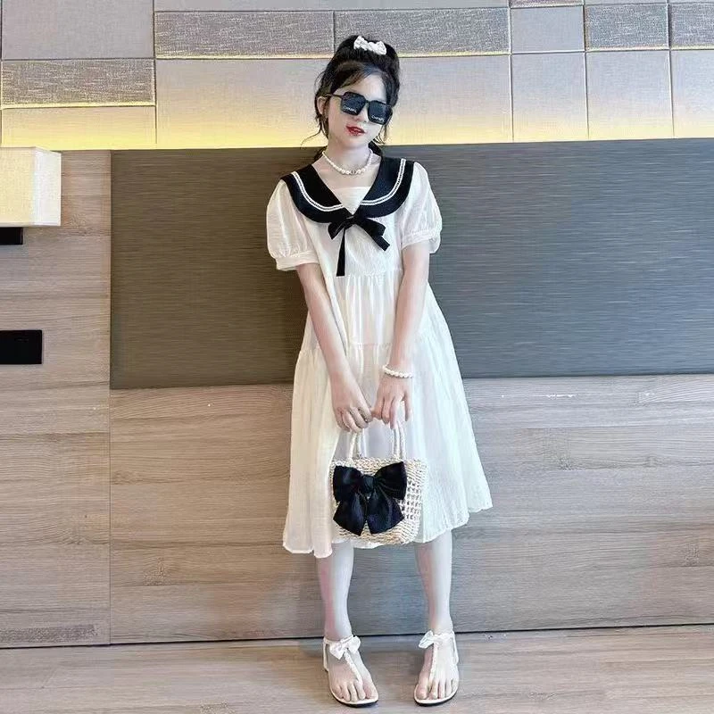 女童连衣裙夏装洋气学院风薄款裙子2025新款中大童海军领公主裙夏