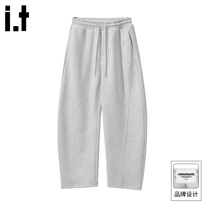 it: CHOCOOLATE灰色弯刀休闲舒适裤男春秋季新款宽松直筒运动卫裤