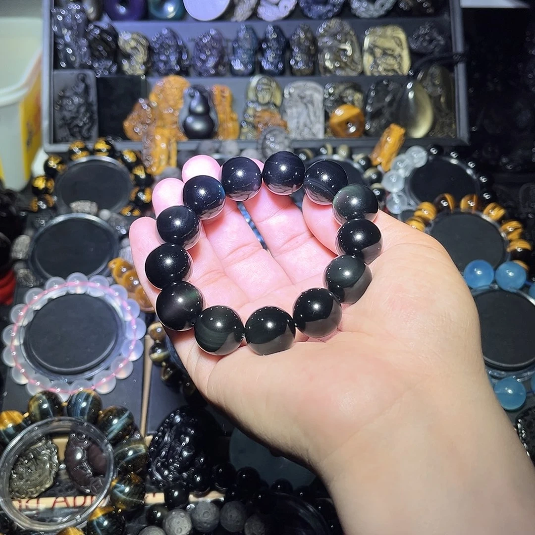 黑曜岩未镶嵌手链梁*飞彩曜石14m