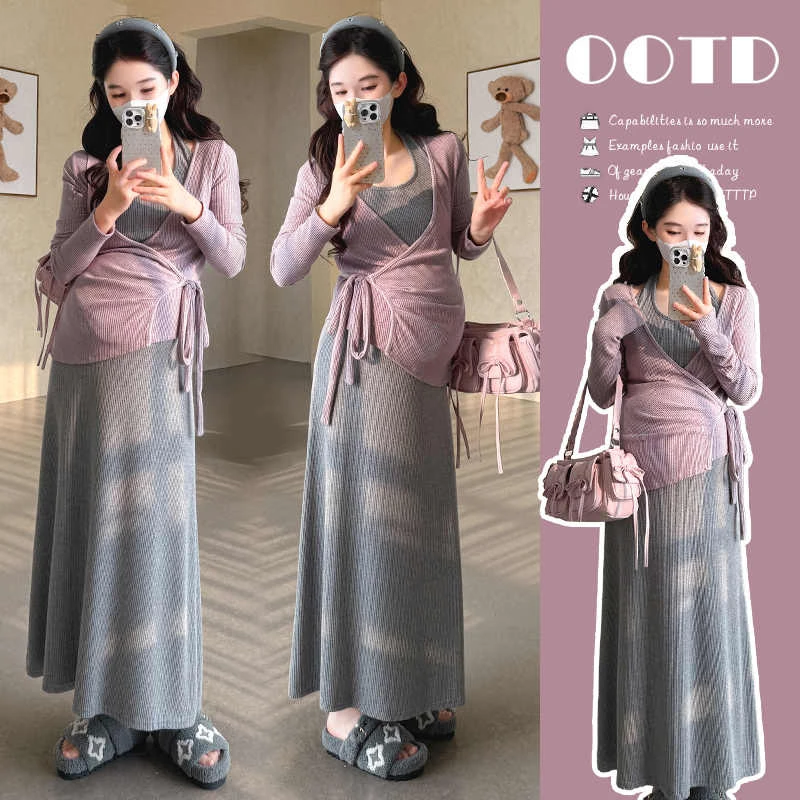 秋季孕妇装时髦洋气秋冬韩系休闲孕妇装孕期穿搭两件套网红孕妇装