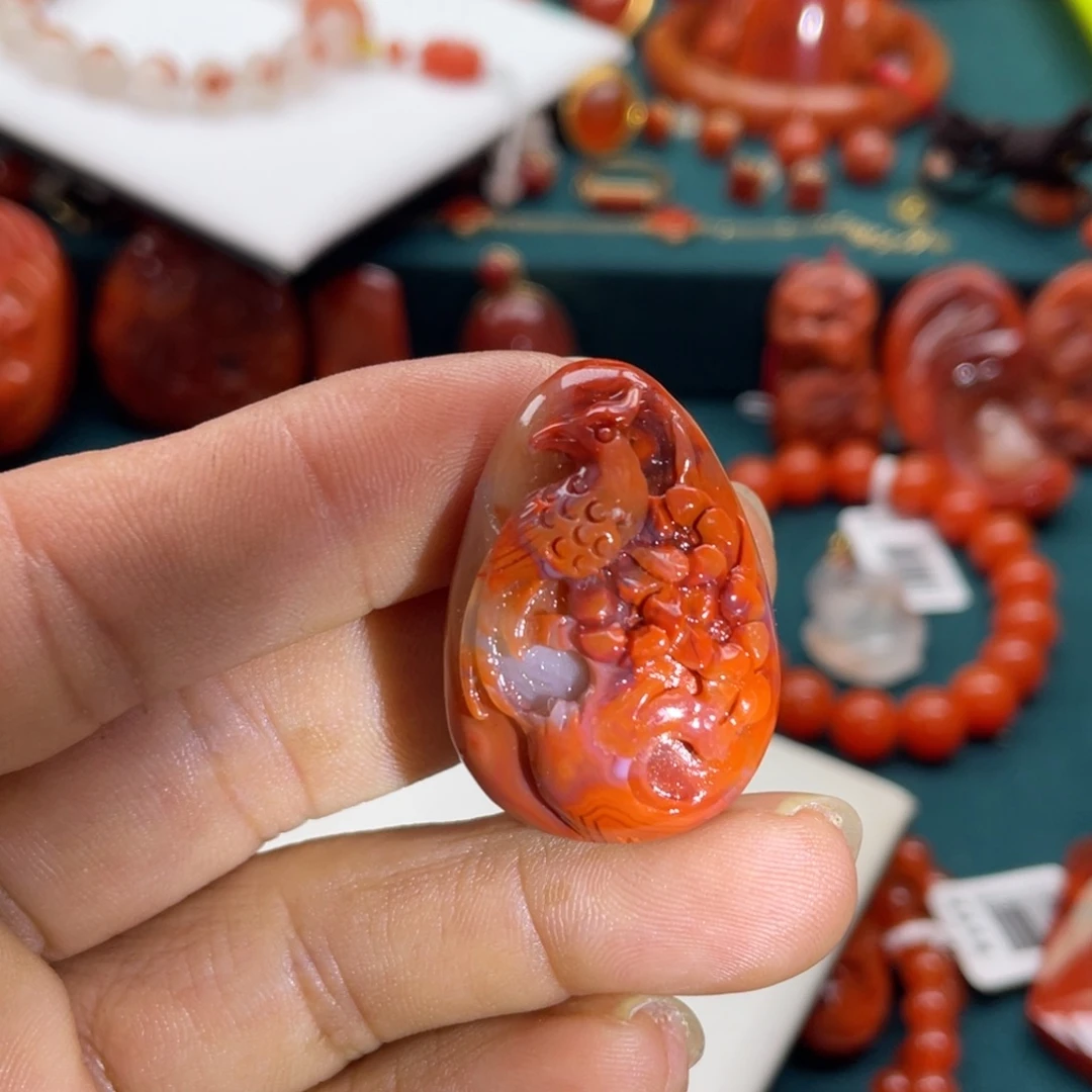 南红玛瑙银S925镶嵌川料南红南红凤凰吊坠