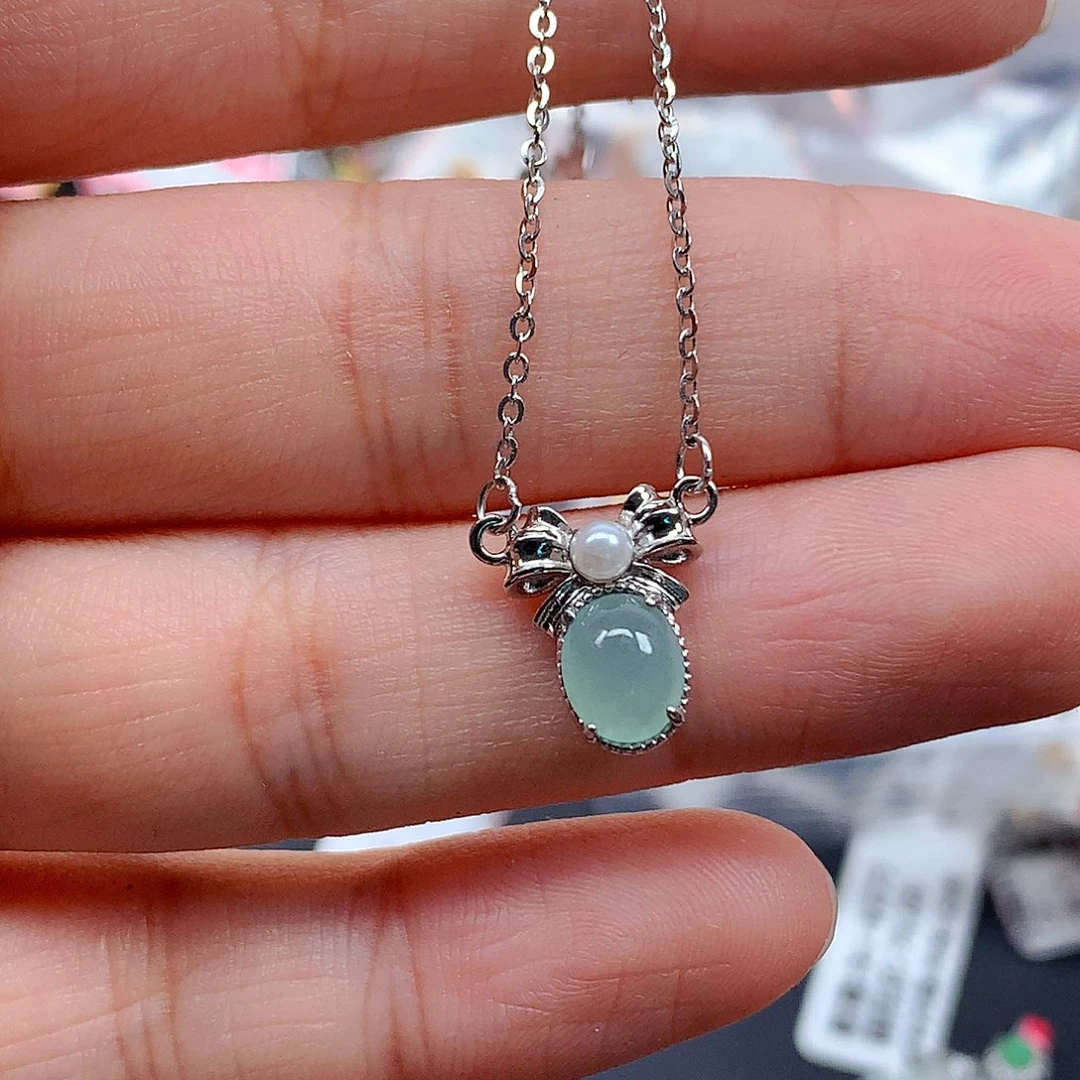 翡翠戒指银S925镶嵌天然翡翠吊坠