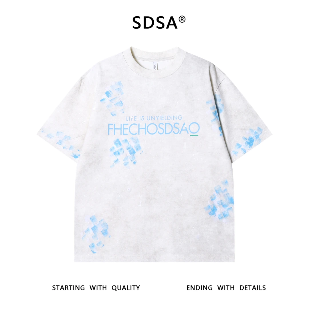 T3536高级感新款男士涂鸦字母印花圆领短袖T恤简约满天星宽松上衣