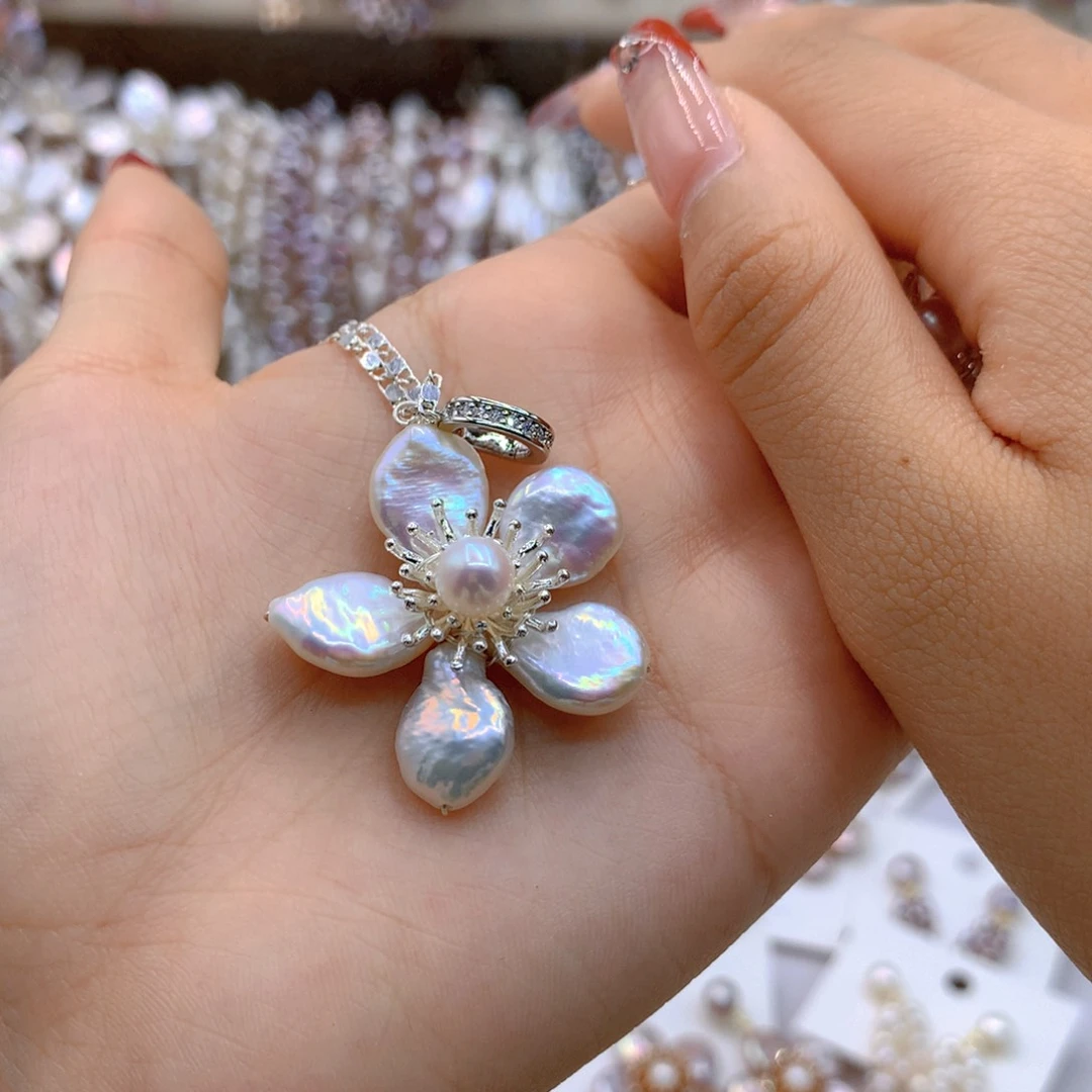 银S925镶嵌淡水珍珠耳饰湘*