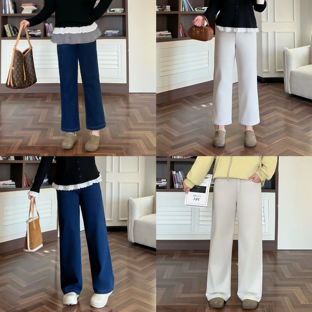 花契“布鲁塞尔”大码女装冬季显瘦200斤胖mm复古风牛仔裤16441-F