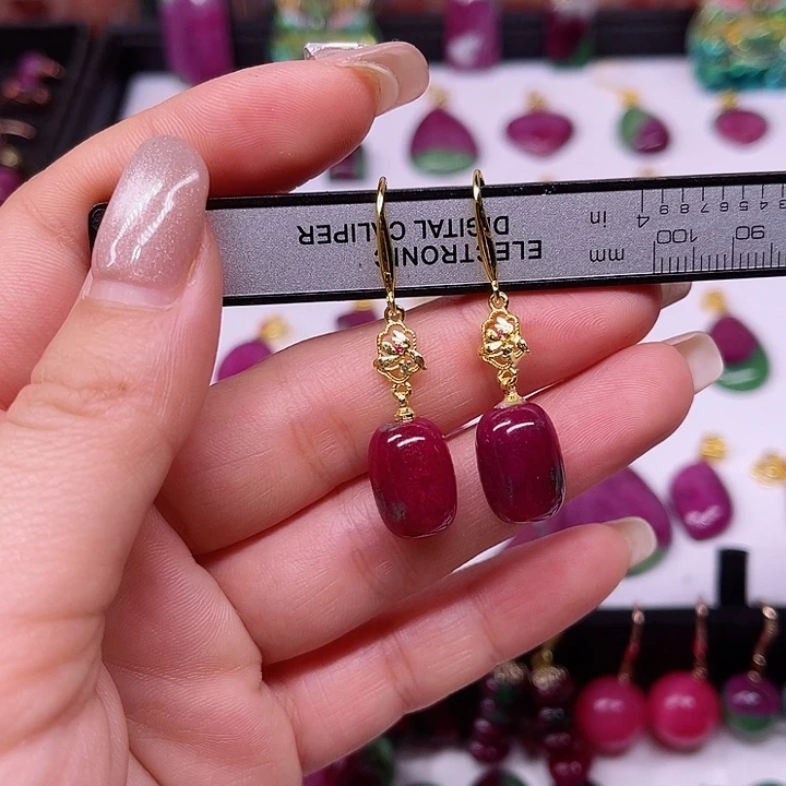 红宝石耳坠银S925镶嵌