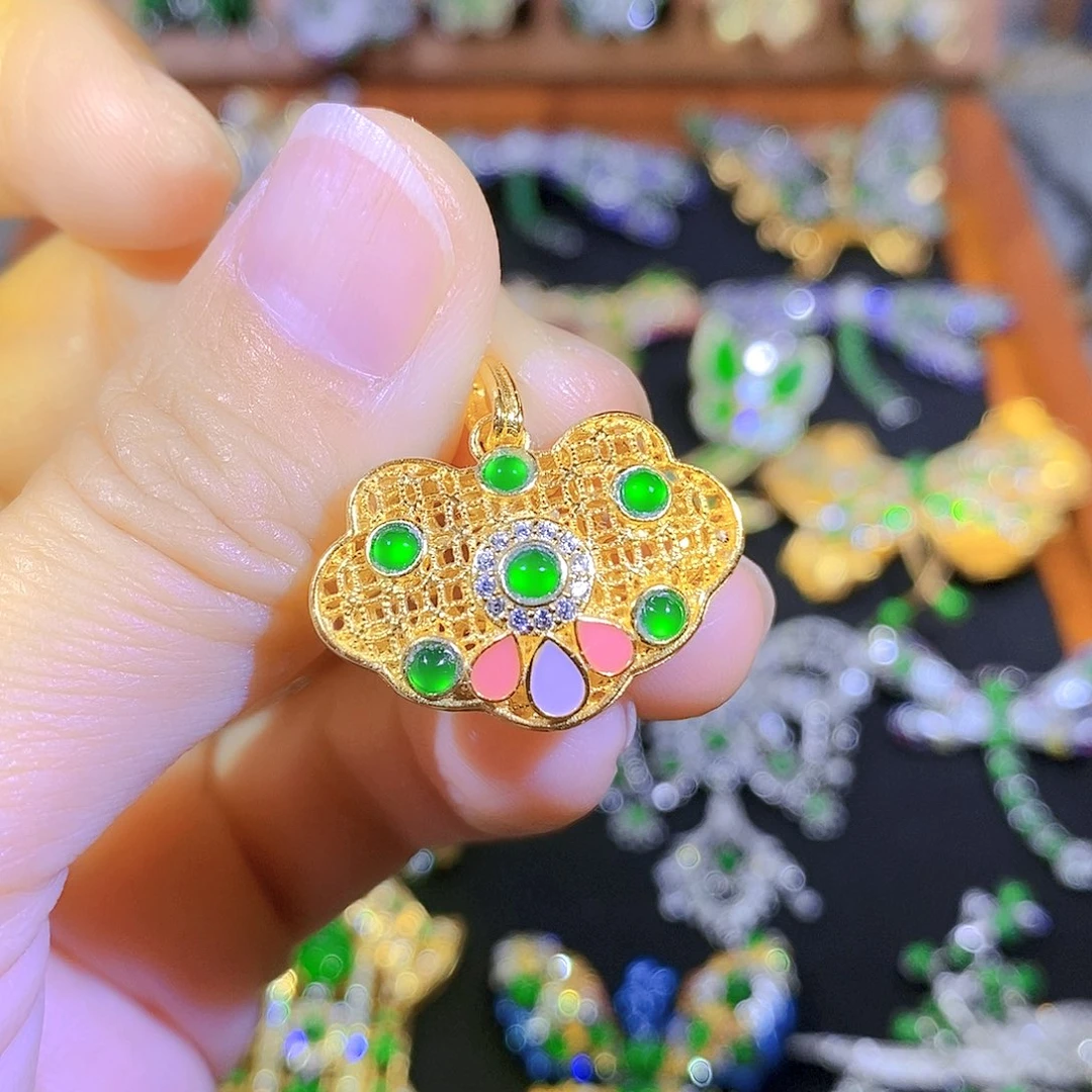 吊坠(不含链)银S925镶嵌翡翠