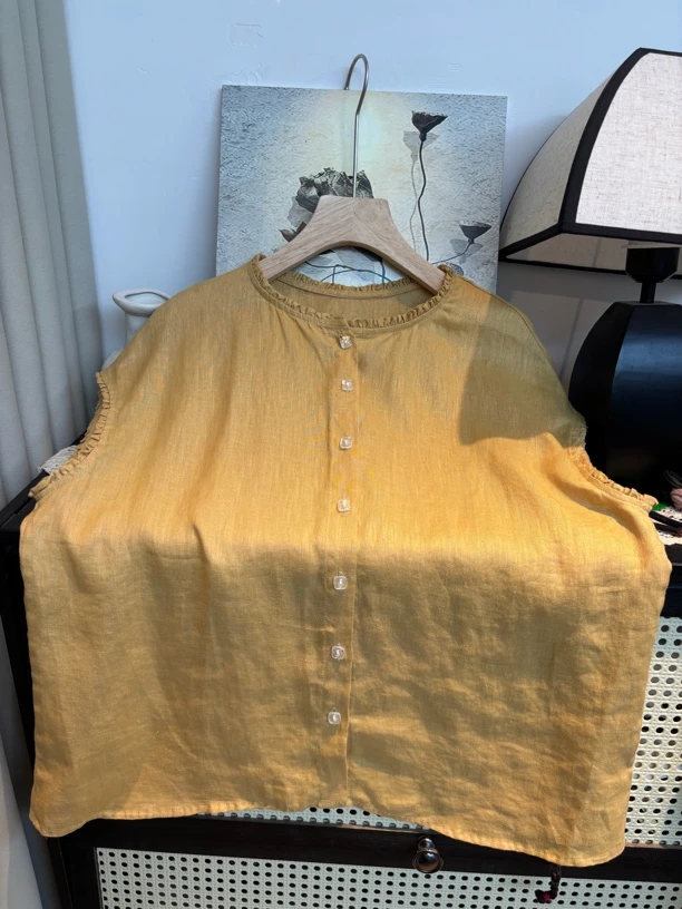 夏天氛围小裙子不褪色拼接复古宽松无袖木耳衬衫文艺休闲衬衣