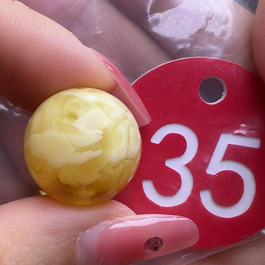 蜜蜡未镶嵌珠宝奇石微花粉18.3mm金瓷白妖花圆珠