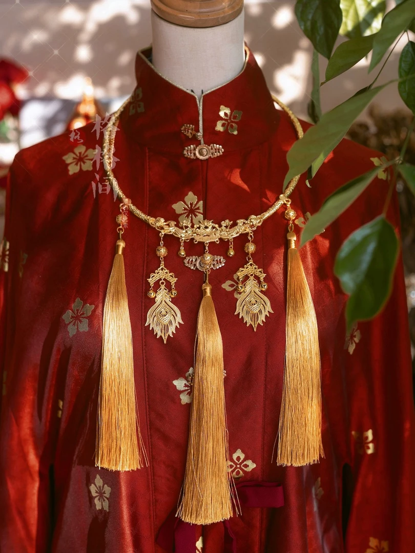 合金项链 格格间原创【穗华】红色平安锁明制汉服婚服项圈古风璎珞