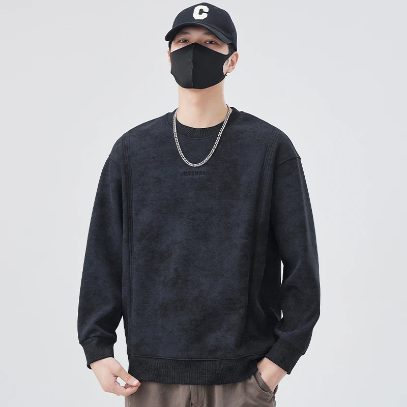 马克华菲秋季男款扎染长袖美式印花圆领套头卫衣日系休闲百搭宽松