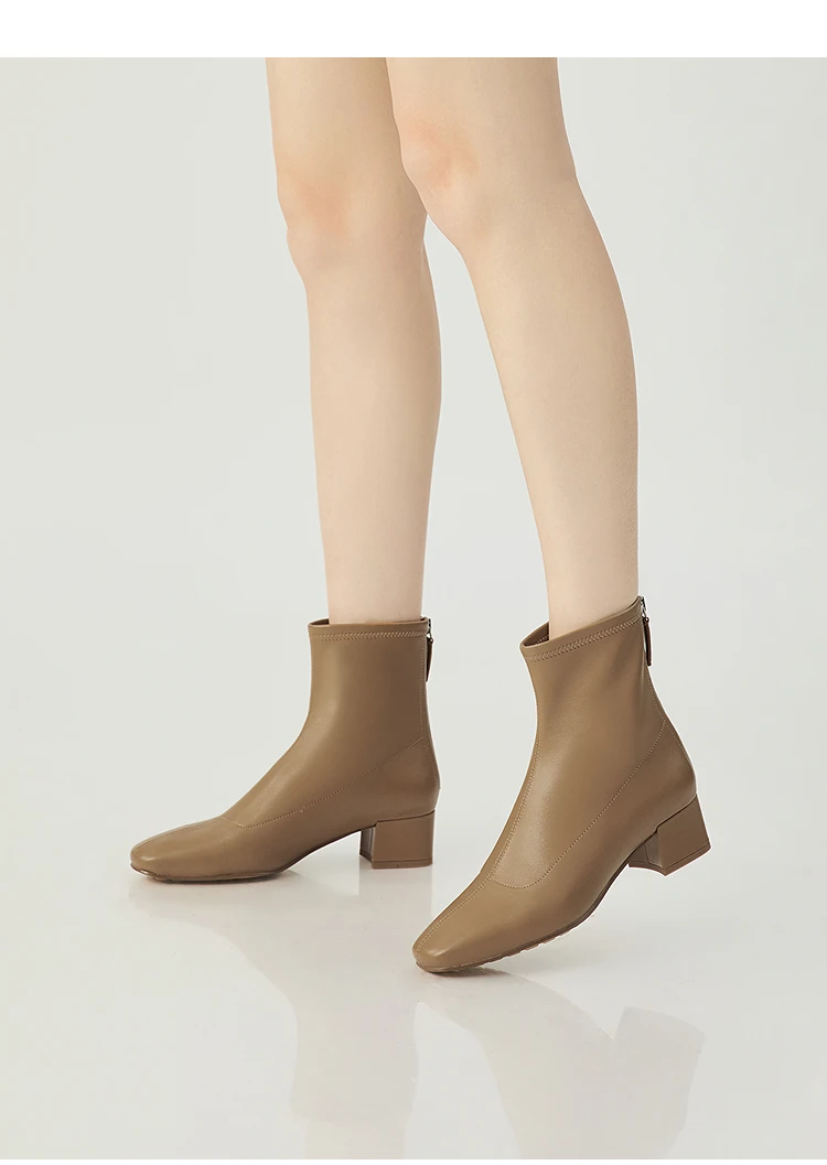 DEEP BREATH深呼吸女鞋 羊皮中跟素面静奢风高跟短靴女靴AX15240