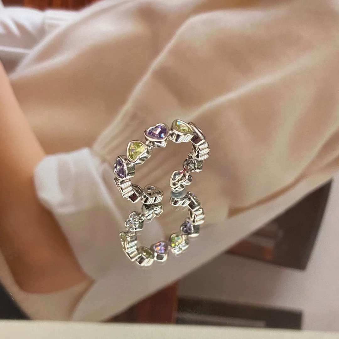 镀K金 爱心 彩色开口可调节戒指J1878