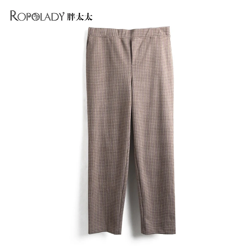胖太太大码女装冬季新款时尚格纹宽松弹力直筒长裤舒适822309421