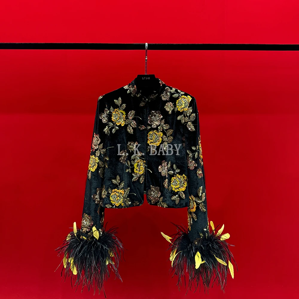【L.K.BABY】金枝玉叶 高定新中式国风浮雕刺绣亮片羽毛外套