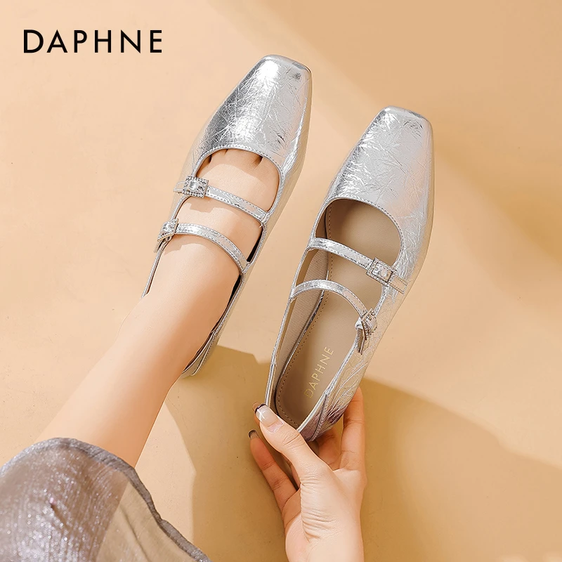 达芙妮银色单鞋女2025夏季新款气质玛丽珍女鞋法式复古芭蕾女鞋子