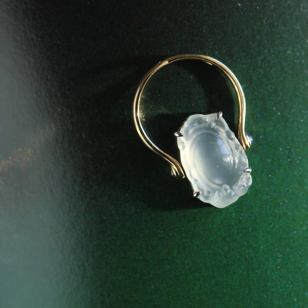 山肆风生水起 白冰种翡翠18k金吊坠 戒指两用款