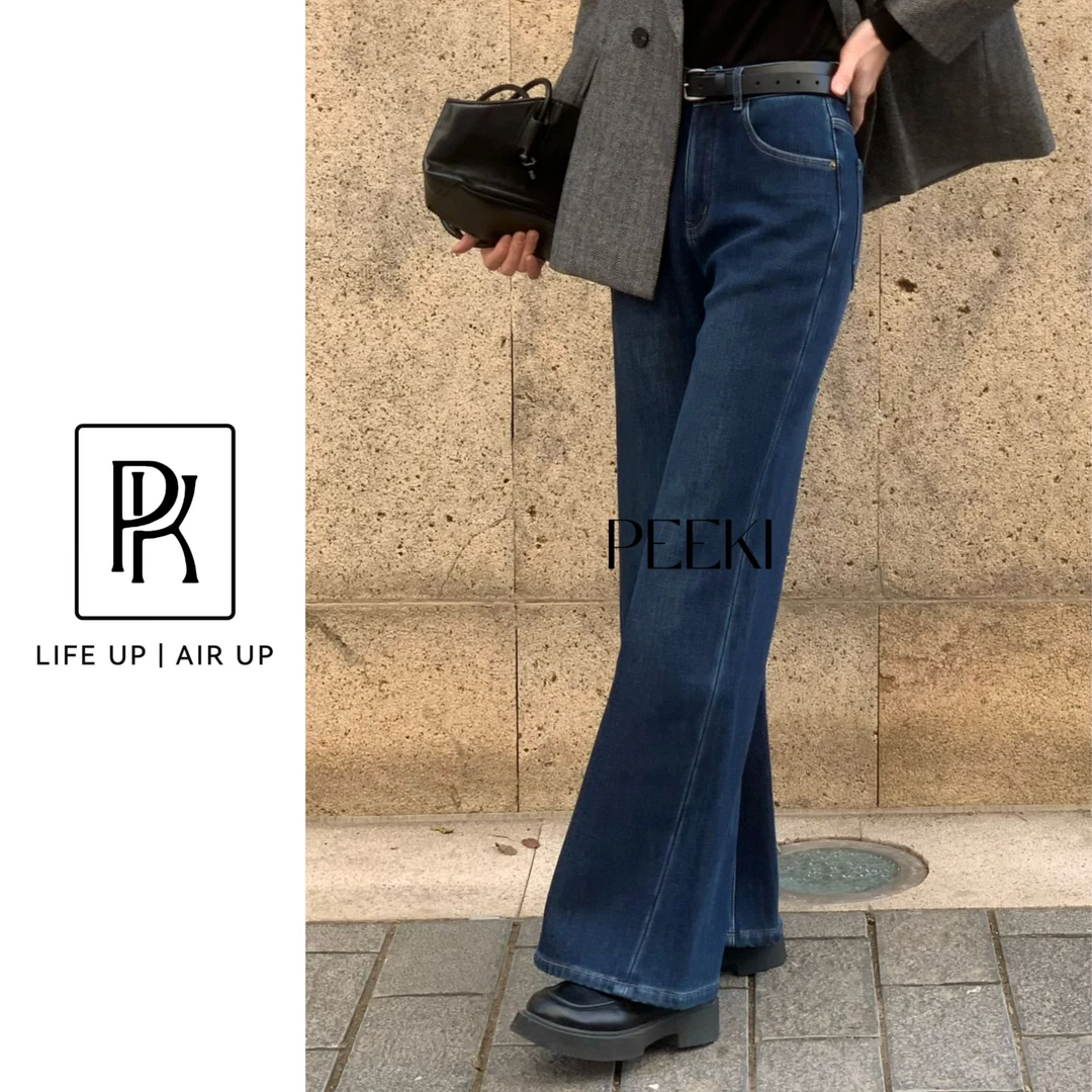 PEEKI/冬季上新 微喇超模腿 复古中高腰显瘦微喇牛仔长裤/8120H
