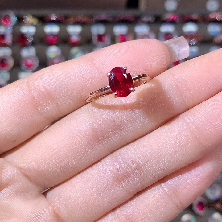 红宝石戒指银S925镶嵌玫瑰金酒红68