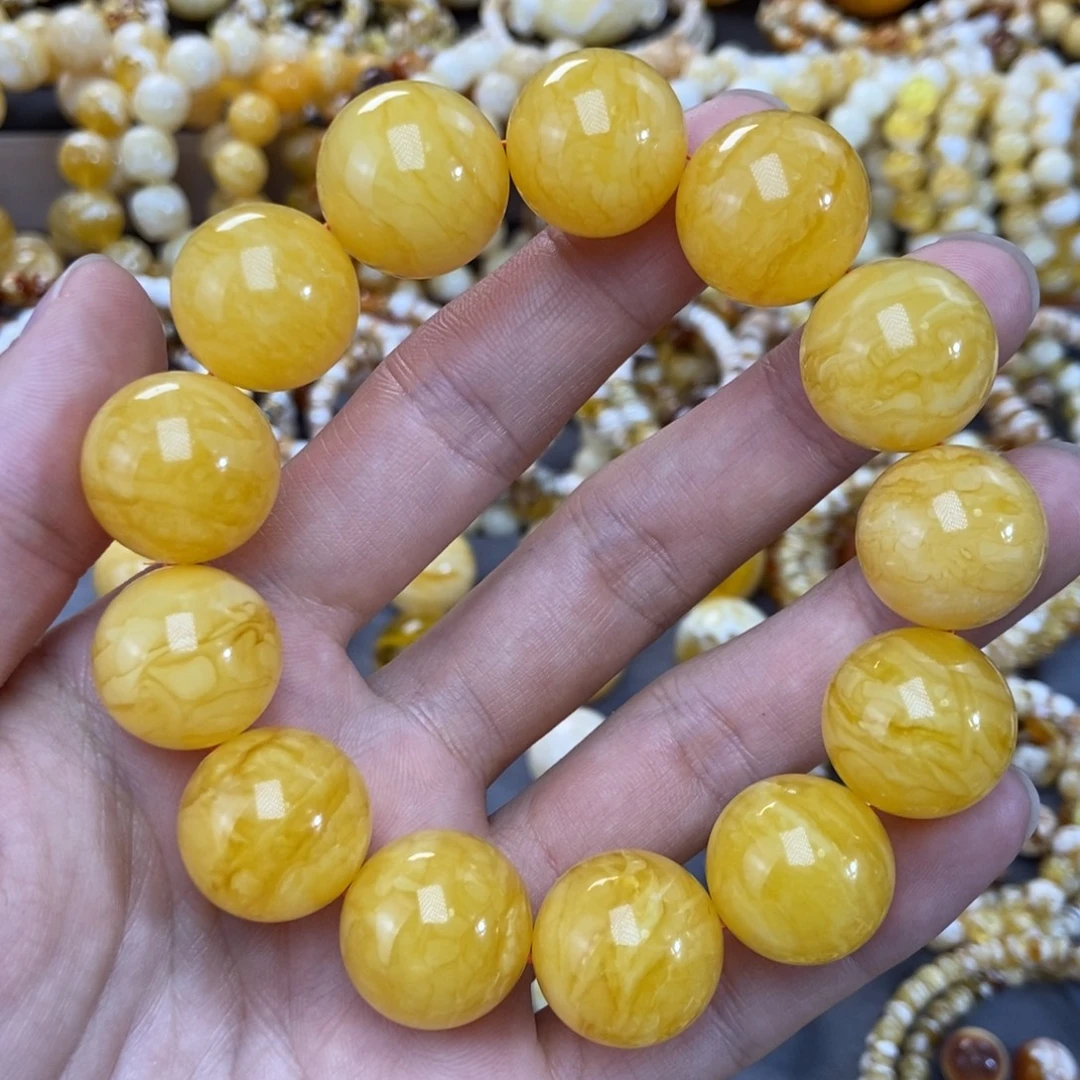 琥珀未镶嵌手链18+mm同料焦皮虎皮纹手串