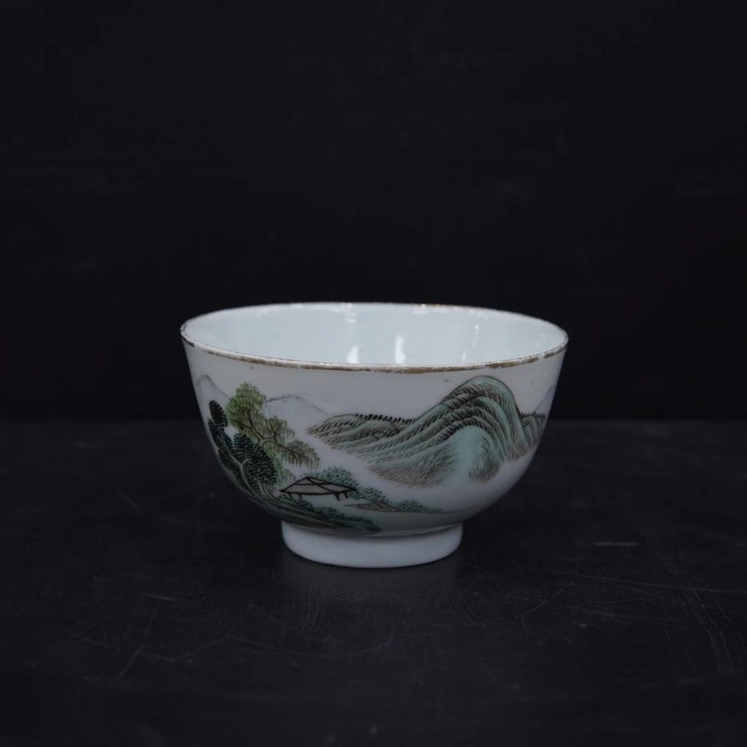 GF00010浅绛彩描金山水图题字茶园