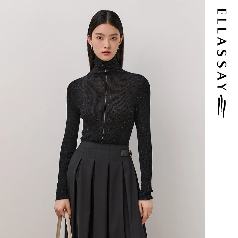 ELLASSAY歌力思2025秋季新款细闪高领修身针织衫女EWU363M00900
