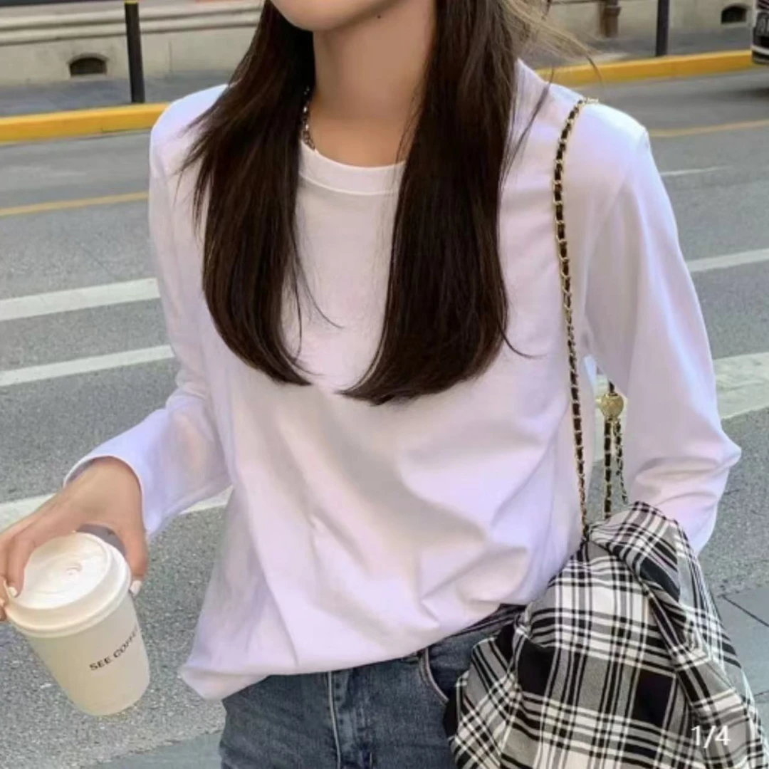 【亏本清仓】长袖春秋男女休闲透气时尚百搭圆领印花T恤 纯色