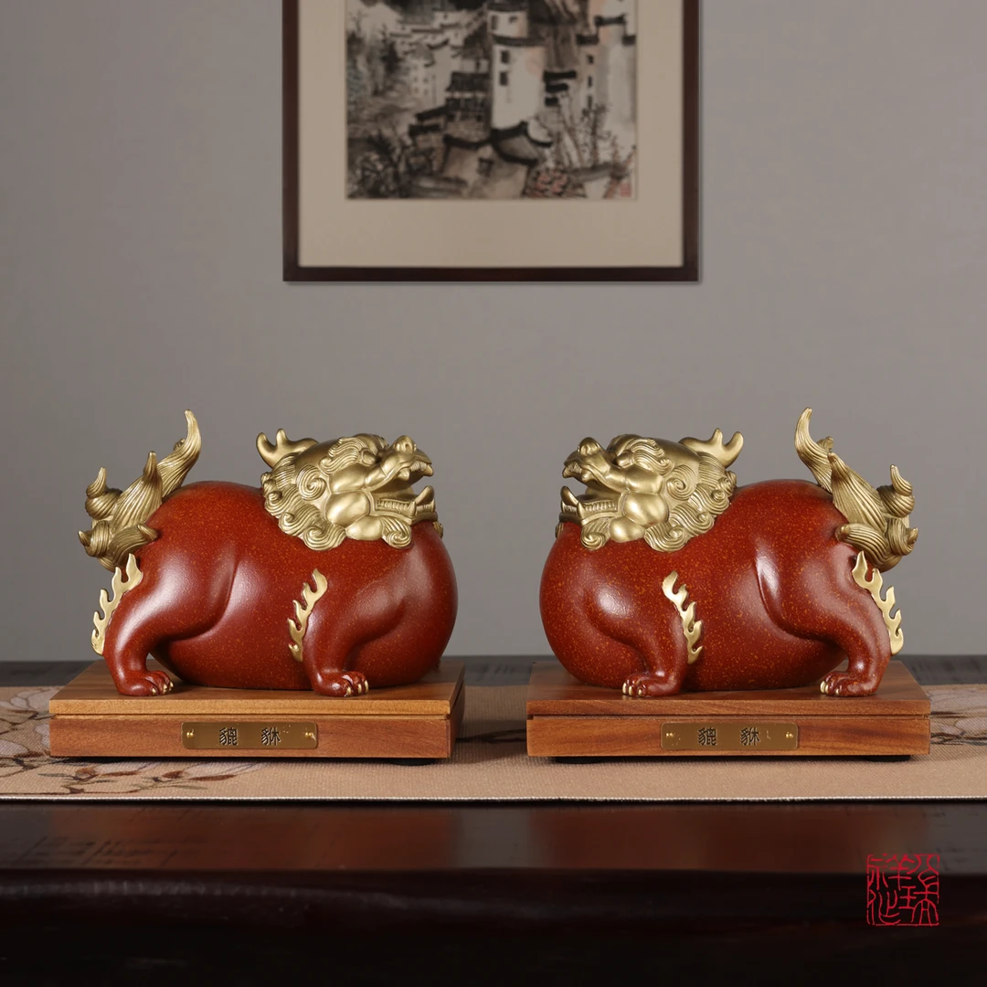 八瑞祥黄铜貔貅摆件一对客厅玄关装饰品办公室乔迁店铺开业礼品