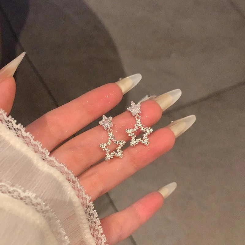 韩系爆闪锆石简约精致星星耳钉女轻奢高级感耳环气质百搭耳饰