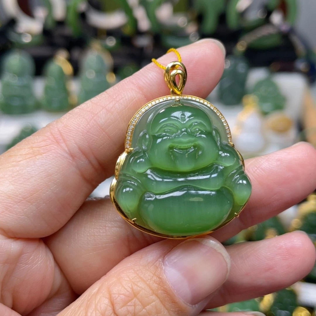 和田玉（碧玉）18K金镶嵌吊坠(不含链)