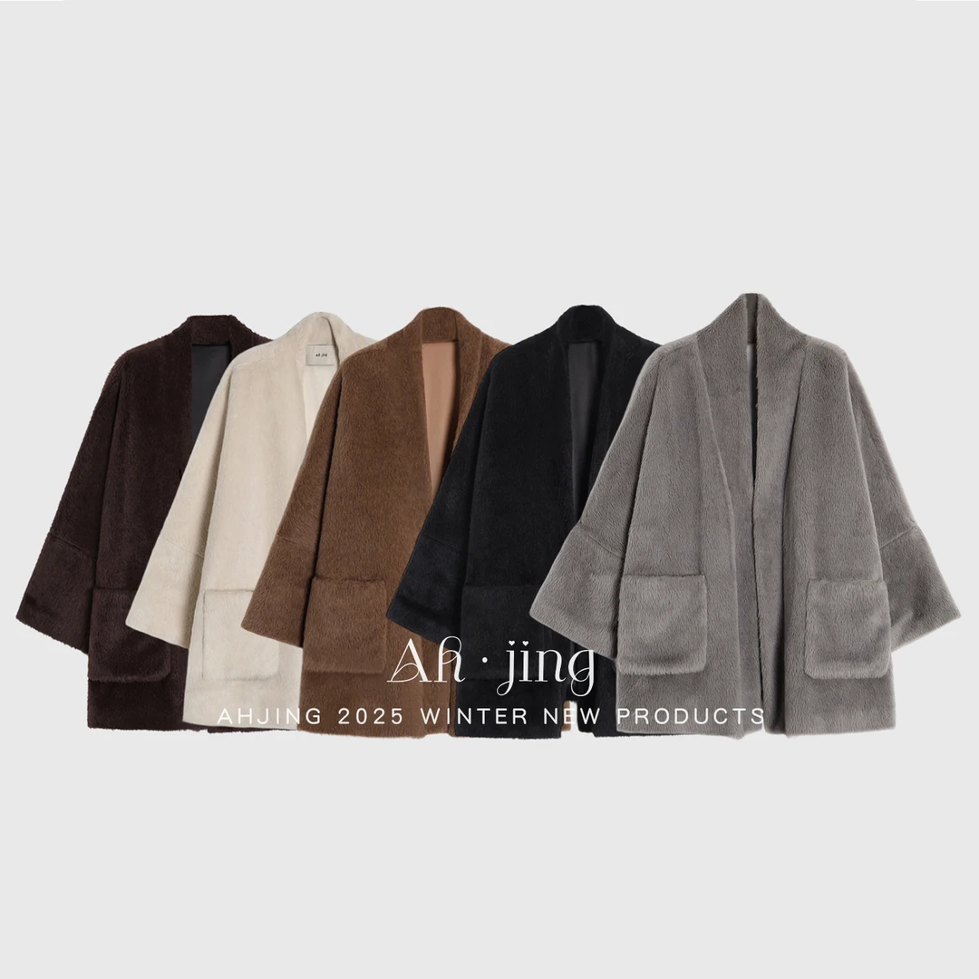 梓静高定苏力羊驼毛初剪羊毛 ROW风超大廓形短款大衣毛呢外套0048