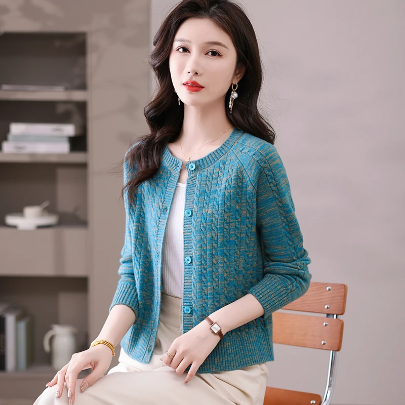 允山黛春秋新款女士单排扣长袖开衫外套时尚百搭时尚针织衫女装