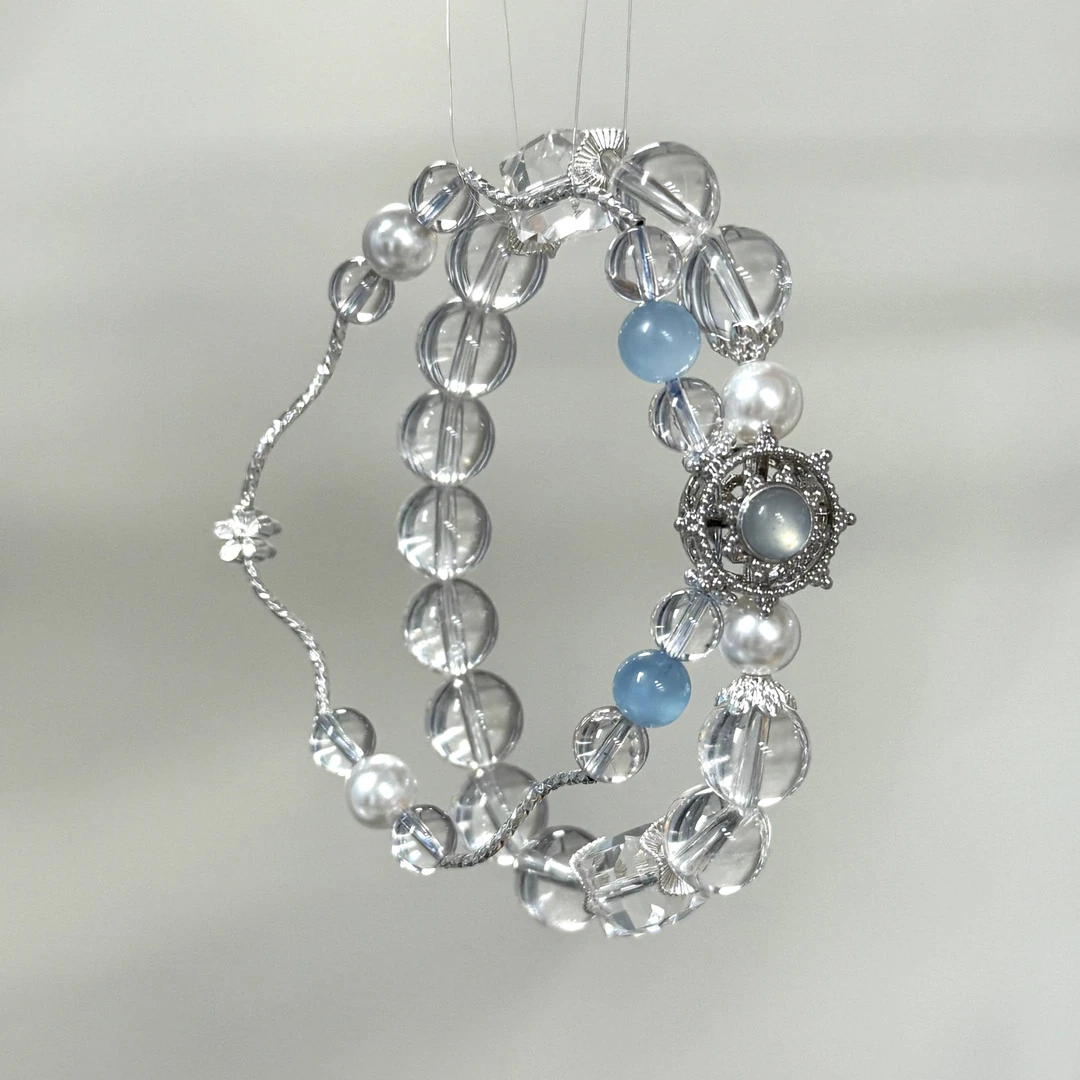 D-025 碧海凝光 黑闪灵海蓝宝 百搭水晶手串