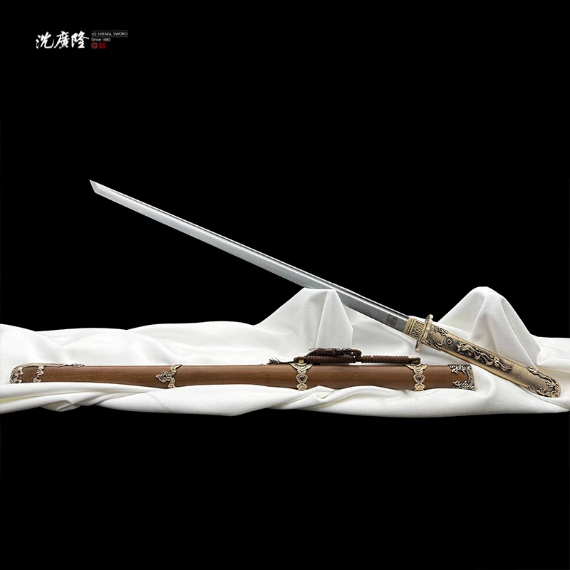 龙泉沈广隆-水龙唐刀4.0 黄铜 重蚁木 花纹钢 唐横刀 宝剑 未开刃