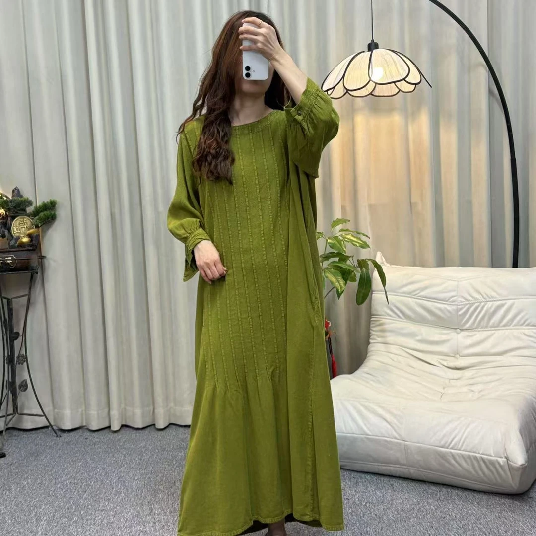 花璟与麻~复古炒色做旧打褶设计袍裙（衣长122胸围132）