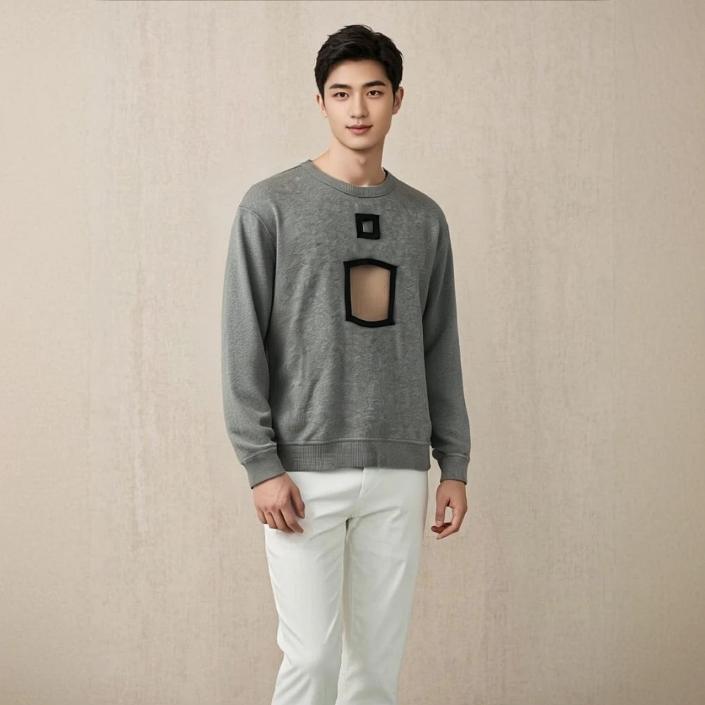 99新 BURBERRY/博柏利 15965793 镂空设计圆领灰色卫衣 M码