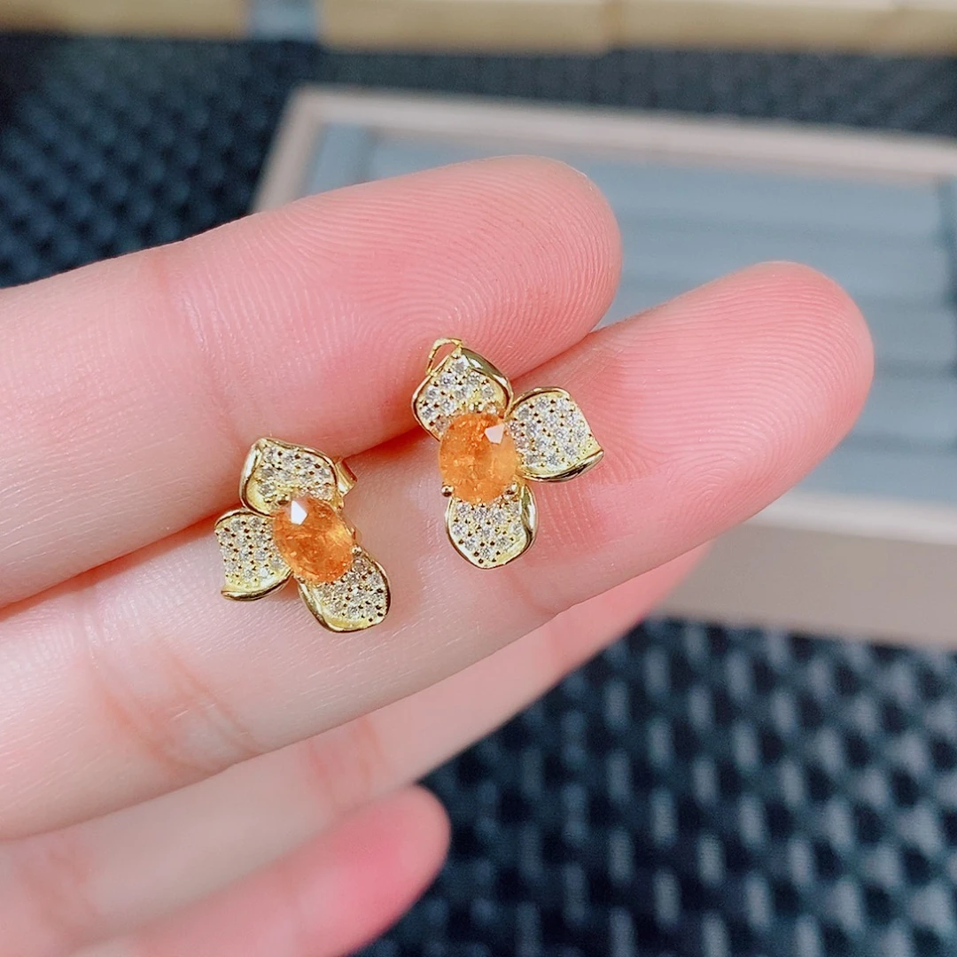 石榴石（芬达石）耳饰银S925镶嵌