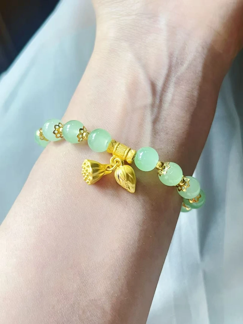 合金玻璃手链  中式两世欢莲蓬手串女小众轻奢高级感百搭闺蜜款