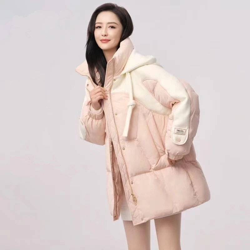 棉服女中长款2025新款韩版时尚宽松连帽加厚棉袄外套