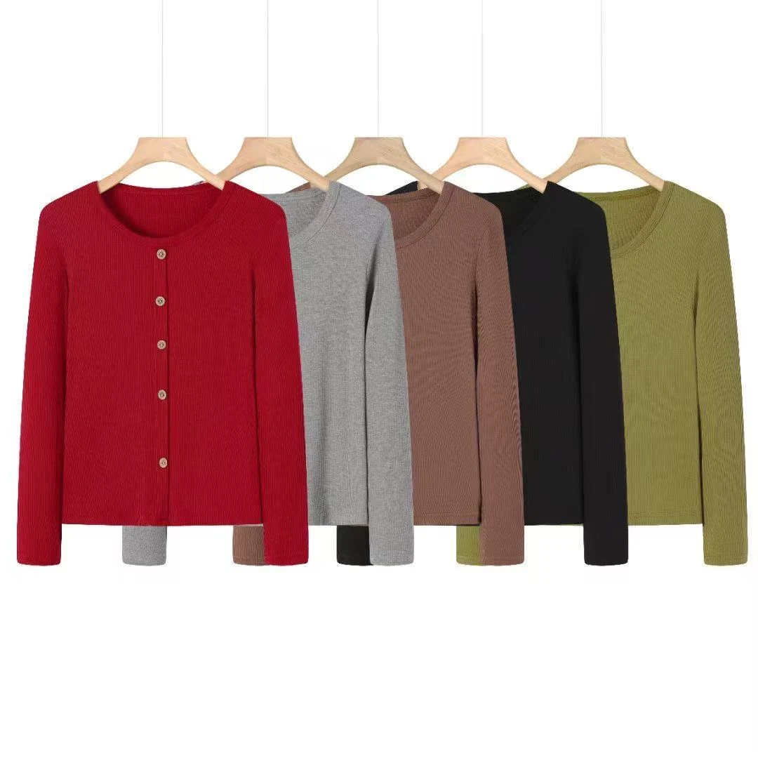 圆领长袖T恤女2025春秋季新款中年打底针织衫妈妈装小衫上衣