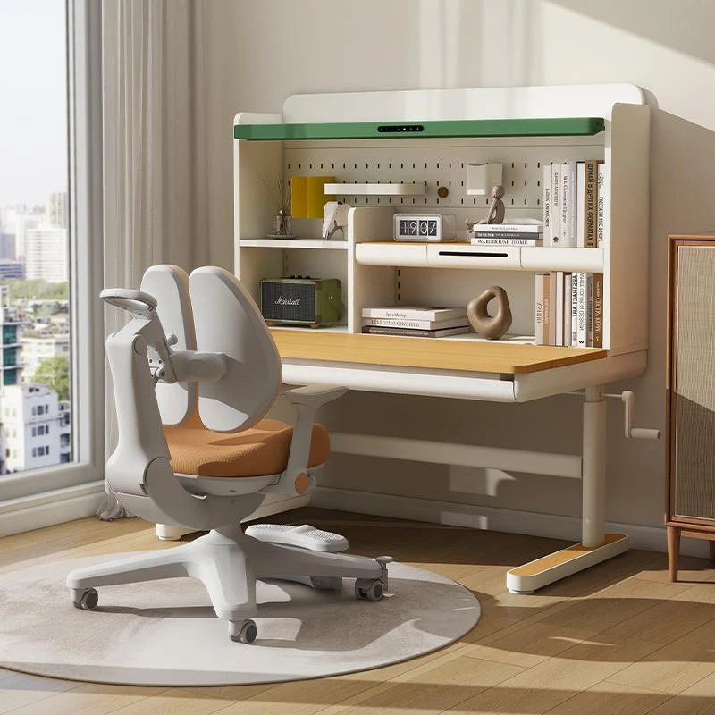 天柔冰爱果儿童学习桌子实木小学生书桌可升降家用写字桌椅套装