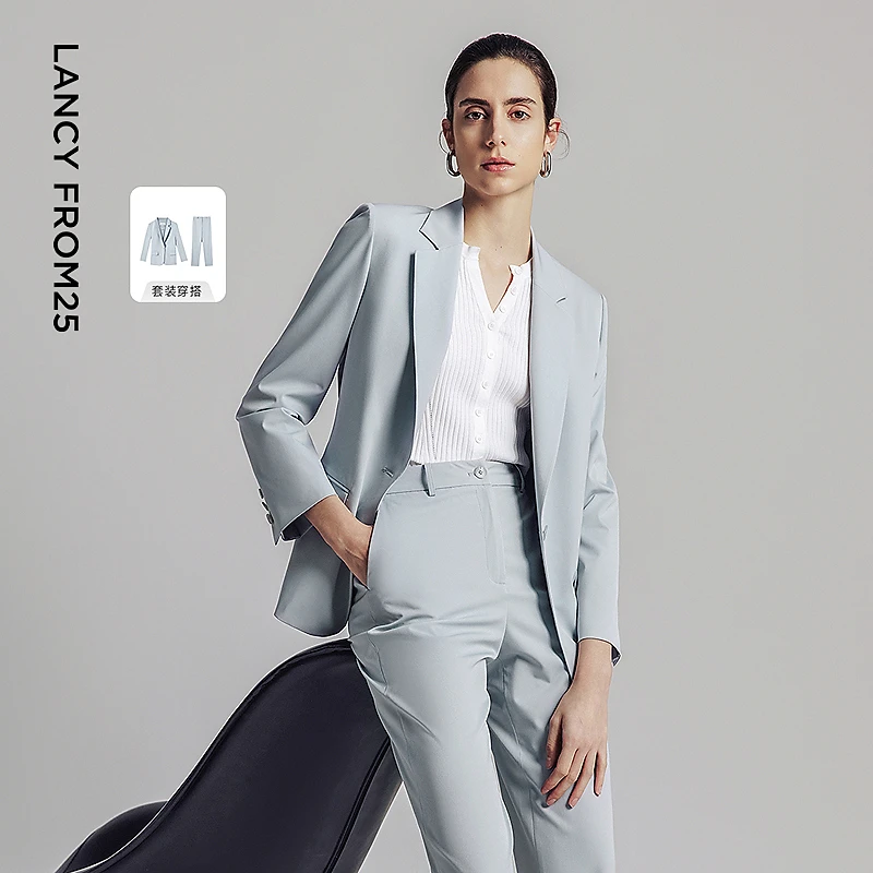 朗姿2025年夏季新款平驳领轻商务西装外套职业通勤高端西服/西裤
